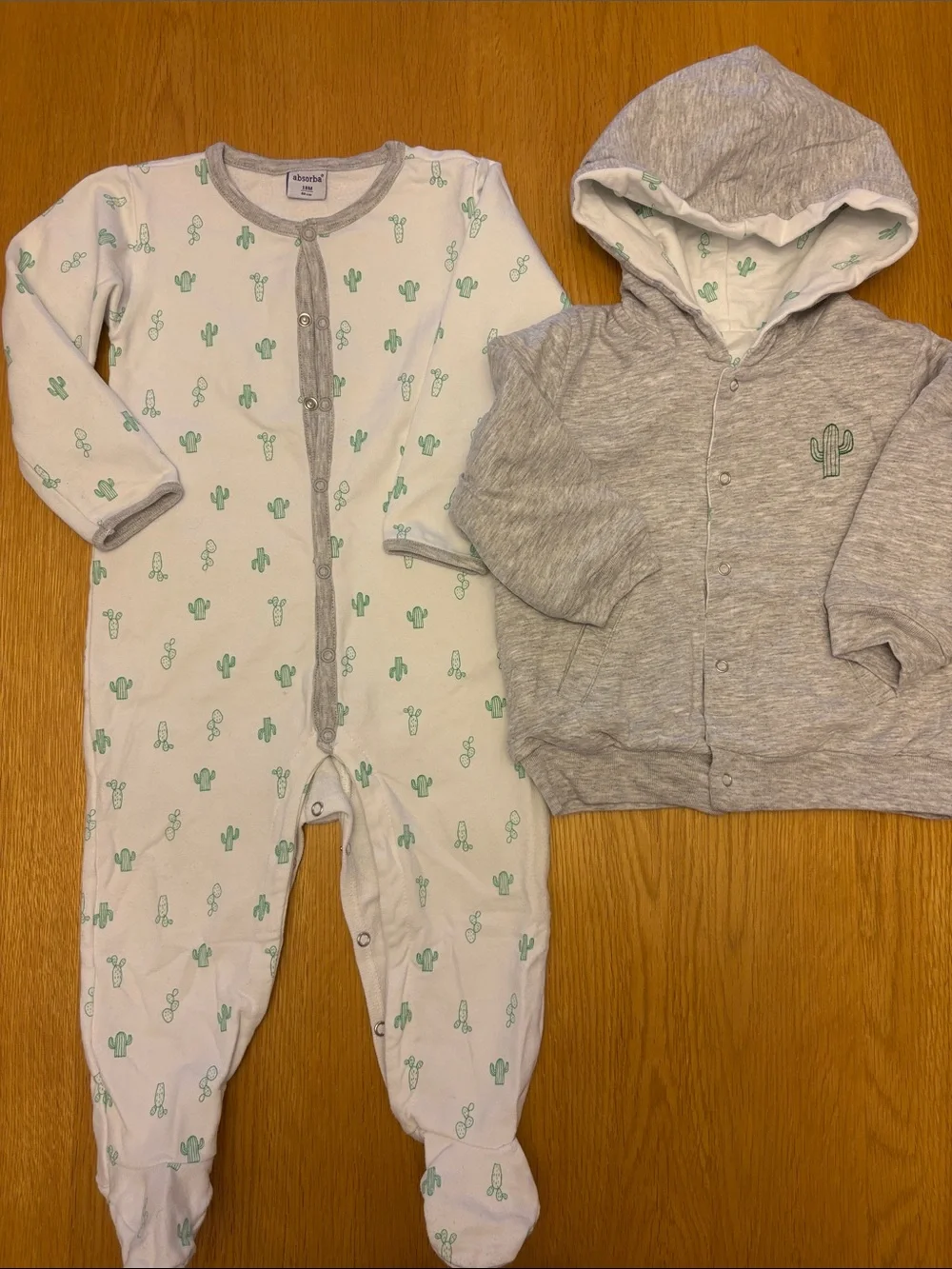 Absorba Gray Hoodie Jacket & White Cactus Print Footed Onesie - aged 18months